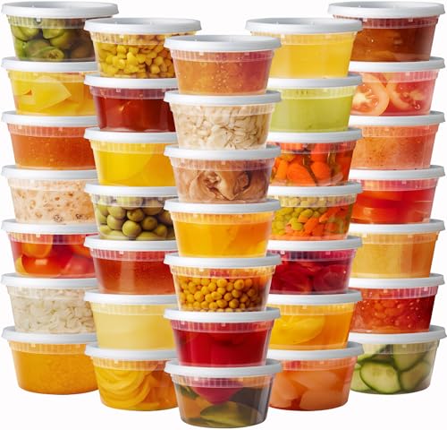 Pantry Value [12 oz. - 48 Count Plastic Food Storage Deli Containers with Lids - Perfect for Storing Soups, Sauces, and Snacks
