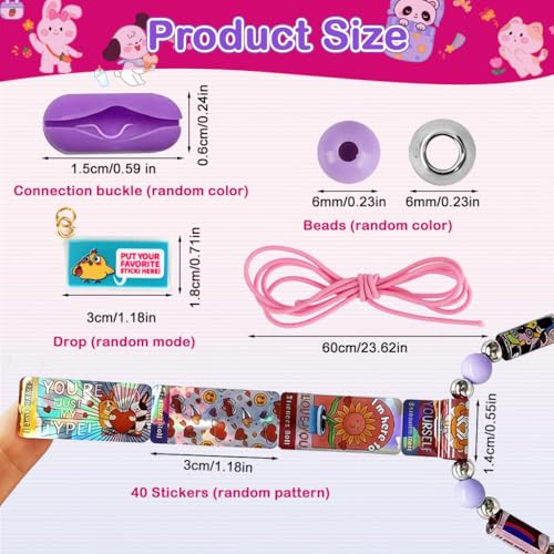 Image of PATPAT 40Pcs DIY Sticky Rolls Bracelet Kit, Fun Sticker Roll Bracelet for Girls Stylish with 40 Mini Stickers, Assorted Beads & Charms, Friendship Bracelet Making Set Birthday Gift for Kids