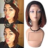 NEWSHAIR 12 inch Short Box Braided Lace Front Wigs Full Braids with Natural Side Bob A-line Half...