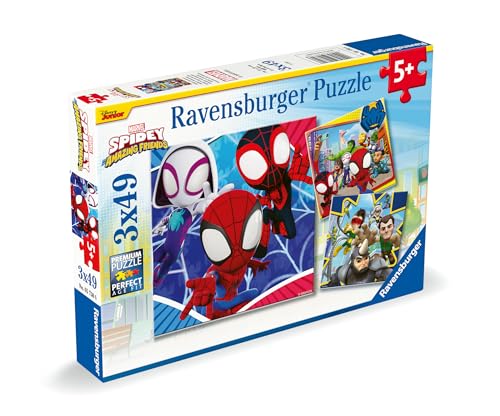 Ravensburger - Puzzle Enfant - Lot de 3 Puzzles 49 pièces - Spidey, Le Lanceur de Toile - Dès 5 Ans - Puzzle de qualité supérieure - 3 Posters Inclus - Spidey et Ses Amis extraordinaires - 05730