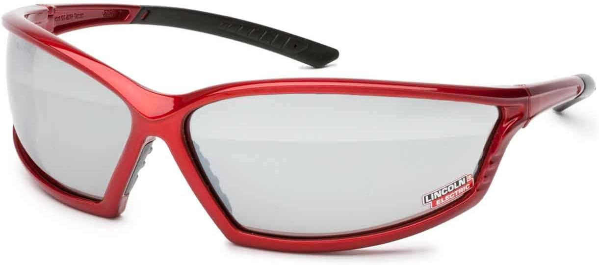 Lincoln Electric Gafas de seguridad para exteriores | Lente espejo reflectante | Anti arañazos | Marco rojo | K2972-1