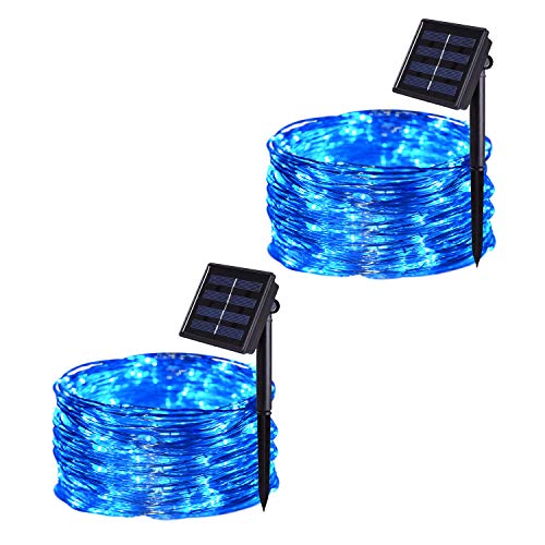 JMEXSUSS Solar String Lights Outdoor Waterproof, 2 Pack 100 LED 32.8ft 8 Modes