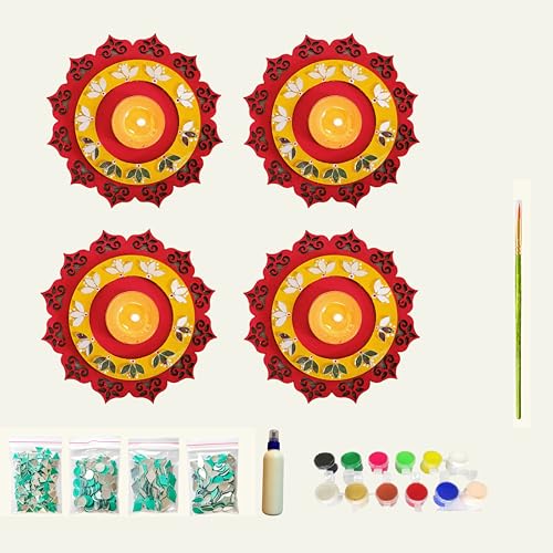 Image of Flower Tea Light Candle Holders Set of 4 for Ganesh Chaturthi & Ganpati Decoration, Decorative Tealight Holders for Home Decor, Festive Hanging & Table Decor
