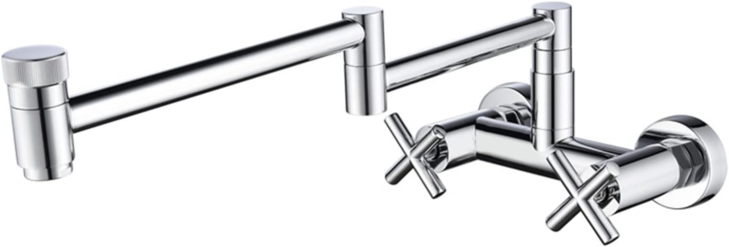 Pot Filler Faucet, Copper Rotating Folding Kitchen, Double Switch Mixer Tap, Wall-Mounted Sink with Joint Swing Arms, Chrome