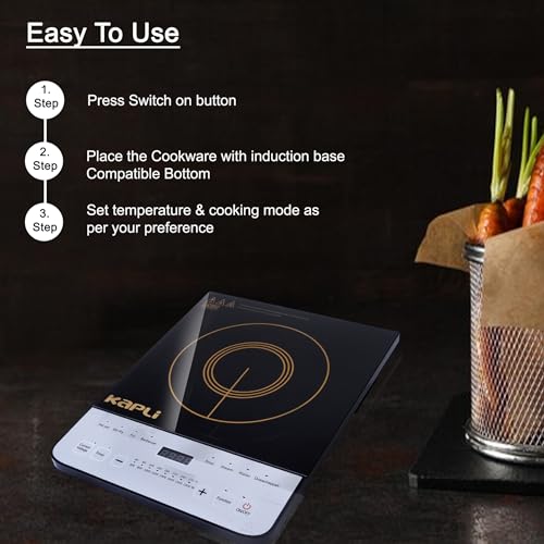 Image of KAPLI 2000 W Induction Cooktop Touch Panel (Black, 8 Pre-set cooking functions Crystal Glass Touch Panel)