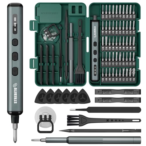 Image of STREBITO Mini Electric Screwdriver, 67 in 1 Electric Precision Screwdriver Set - 50 S2 Preicison Bits, 5 Torque Settings, 4 LED Lights, Cordless Screwdriver Repair Tool Kit for PC Building Electronics