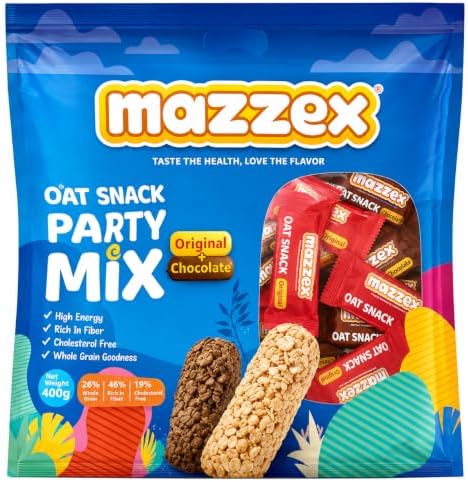 Mazzex Oat Snack Party Mix 400g (40 Bars) | Original & Chocolate Flavored Oat Bars | Healthy Snack, Low Sugar, High-Fiber Energy & Breakfast Bar | Whole Grain Ready-to-Eat Treat for Kids & Adults