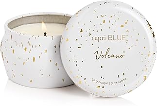 Capri Blue Glimmer Mini Tin - Volcano Scented Candle with Mini Tin Candle Holder - Soy Wax Blend - White and Gold (3 oz)