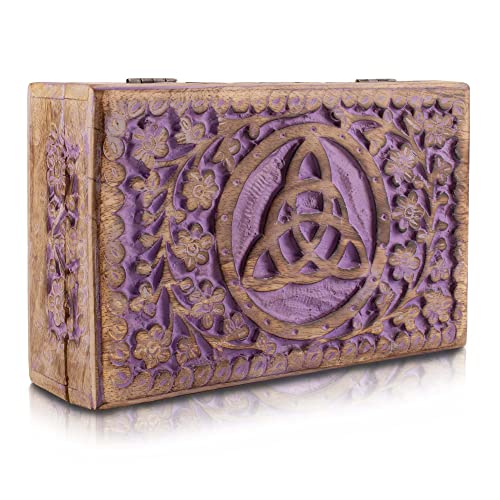 Great Birthday Gift Ideas Handmade Decorative Wooden Jewelry Box Treasure Box Jewelry Organizer Keepsake Box Treasure Chest Trinket Holder Lock Box Watch Box 8 X 5 Inch Gift Ideas (Violet) #TOP5