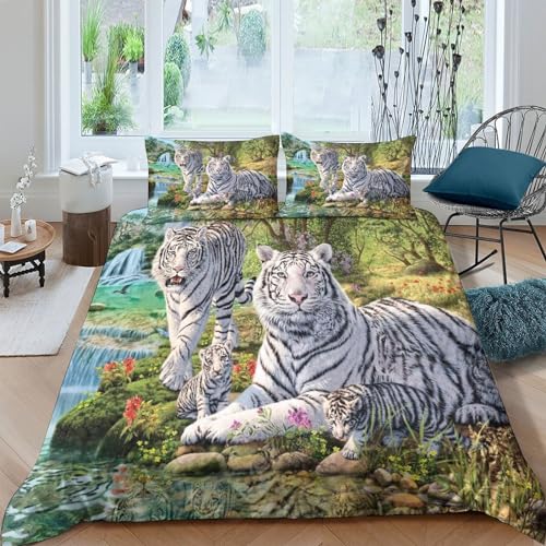 Parure de lit tigre blanc 3D 200x200cm housse de couette microfibre - 2