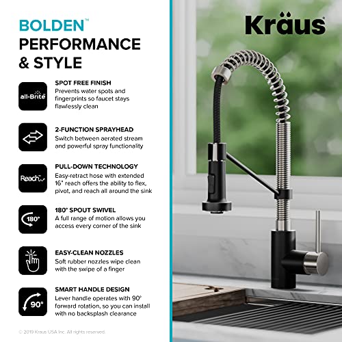 Kraus KPF-1610SFSMB Bolden 18-Inch Single Handle Spot Free Stainless Steel/Matte Black Commercial Style Pull-Down Kitchen Faucet thumb #9