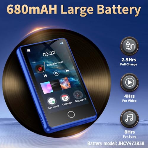 Image of Mp3 Player for Kids, 80GB Bluetooth MP3 Player, Digital Music Player Portable HiFi Sound Full Video Format, MP3 & MP4 Players with Speaker, FM Radio, Voice Recorder, Shuffle Repeat, Up to 256GB, Blue