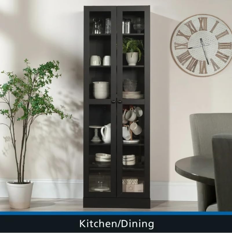 Glass Door Storage Cabinet Bookcase (Black Finish)