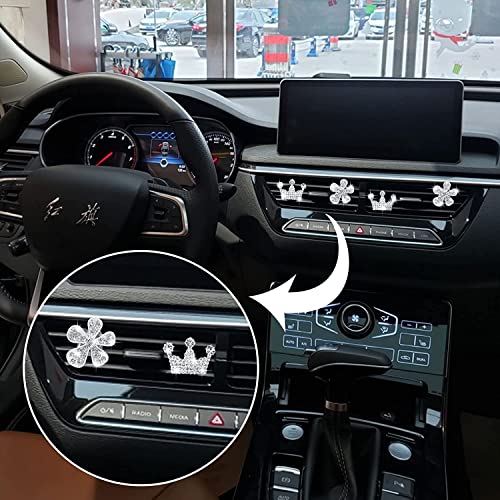 Image of 4 Pcs Bling Daisy Air Vent Clips, Crystal Crown Car Air Fresheners Vent Clips Charms Rhinestone Diffuser Vent Clip Crown Car Interior Decoration Cute Car Decor Bling Flower Cute Car Accessories for Women (Crown&Daisy)
