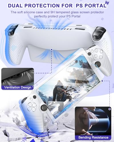 Image of FYOUNG Accessories Kit for PlayStation Portal, Carrying Case Bundle and Magnetic Portable Charger for PS5 Portal with Protective Case, 2 Screen Protectors, Wired Headphone, 8 Thumb Grips (White)