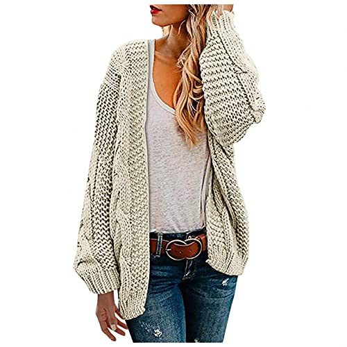 TMDD Cardigan en Maille Tricoté Femme Manteau Pull Manches Longues Sweater Automne Hiver Pullover Mode Ample Decontracté Doux Tops,Blanc, Taille unique