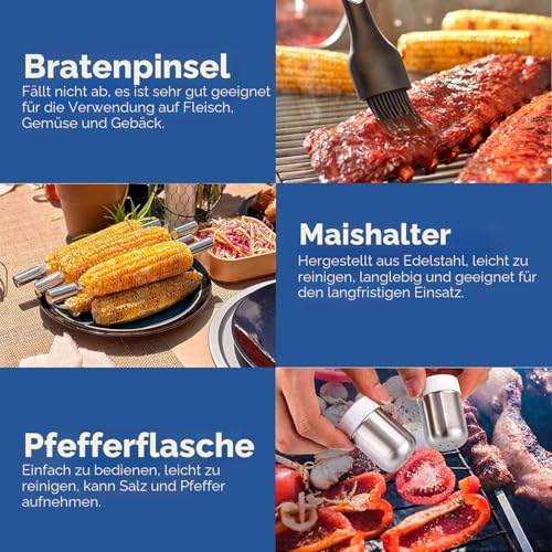 Edihome, Grillbesteck, Grill Zubehör, 25-teiliges Zubehör-Set, Professionelles Set, Edelstahl, Geschenke für Herren… – Ansicht 6
