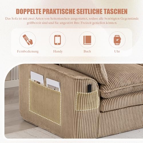 Sofá modular de pana caqui con núcleo de resorte premium 8