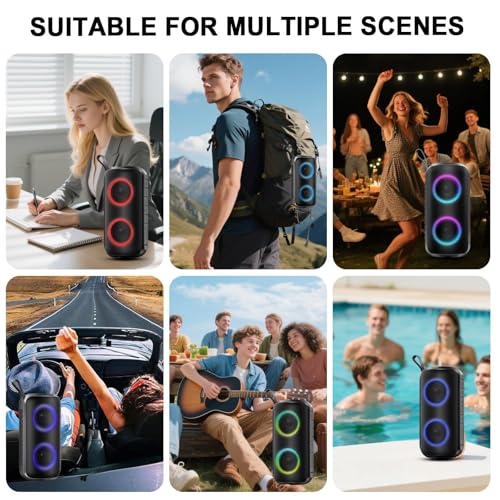 Hupoaf Bluetooth Speaker, 2026 New Portable Wireless Speaker with 6D Loud Sound, IPX7 Waterproof, HD Call, RGB Lights, 12H Playtime for Home/Party/Outdoor/Beach, Stocking Stuffers/White Elephant Gift