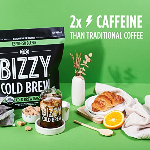 Bizzy Organic Cold Brew Coffee | Espresso Blend | Coarse Ground Coffee | Micro Sifted | Specialty Grade | 100% Arabica | Brew Bags | 12 Count | Makes 42 Cups #TOP1