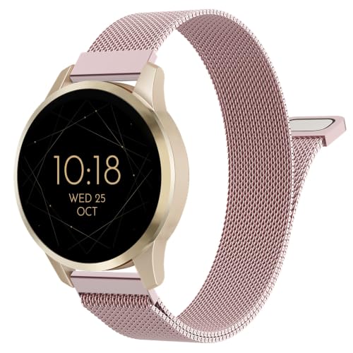 Image of 18mm Metal Watch Band Compatible with Venu 4 41mm /3S /2S; Forerunner 265S /255S; Vivoactive 4S /Vivomove 3S, Mesh Stainless Steel Replacement Strap Clasp Wristband, Pink