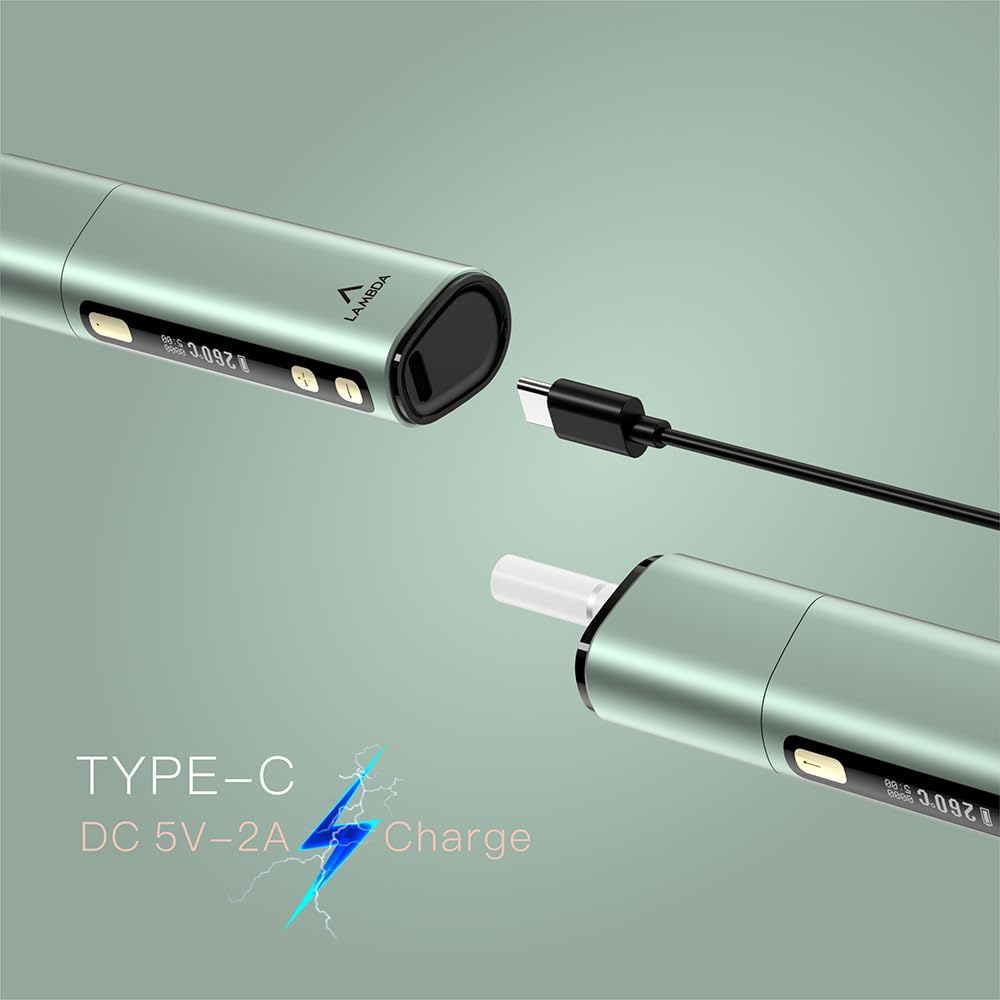 LAMBDA Dual Heat Not Burn Device, 3200 mAh OLED Display Einstellbare Temperatur und Zeit Heizung, use Replaceable Heizblatt Part (Grün)