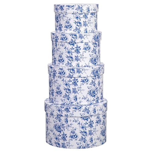 Oairse Lot de 4 boîtes de rangement rondes avec couvercle - Boîte cadeau en carton - Boîte cadeau pour fleurs - Boîte à bijoux - Cadeau d'anniversaire -...