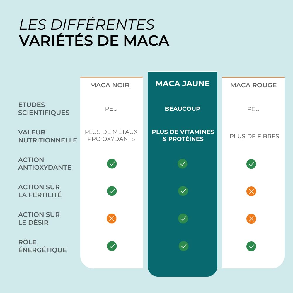 Maca Jaune - CUURE - Racine Naturel du Pérou - Perfomances Physiques et Sportives - Fertilité - Régulateur Hormonal - 60 Jours - Conditionné et Formulé en France