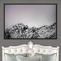 Framed Canvas Wall Art Snow Mountain Cool Expressive Farmhouse/Country Landscape Mountain Top Multicolor Photography Portrait Realism - 16x24 inches