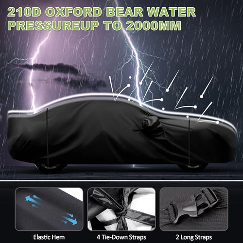 Image of Car Cover for Chevy Camaro 2010-2023 Waterproof All Weather Full Car Cover 210D with Door Zipper & Windproof Bands for Snow Rain Dust Hail Protection Black