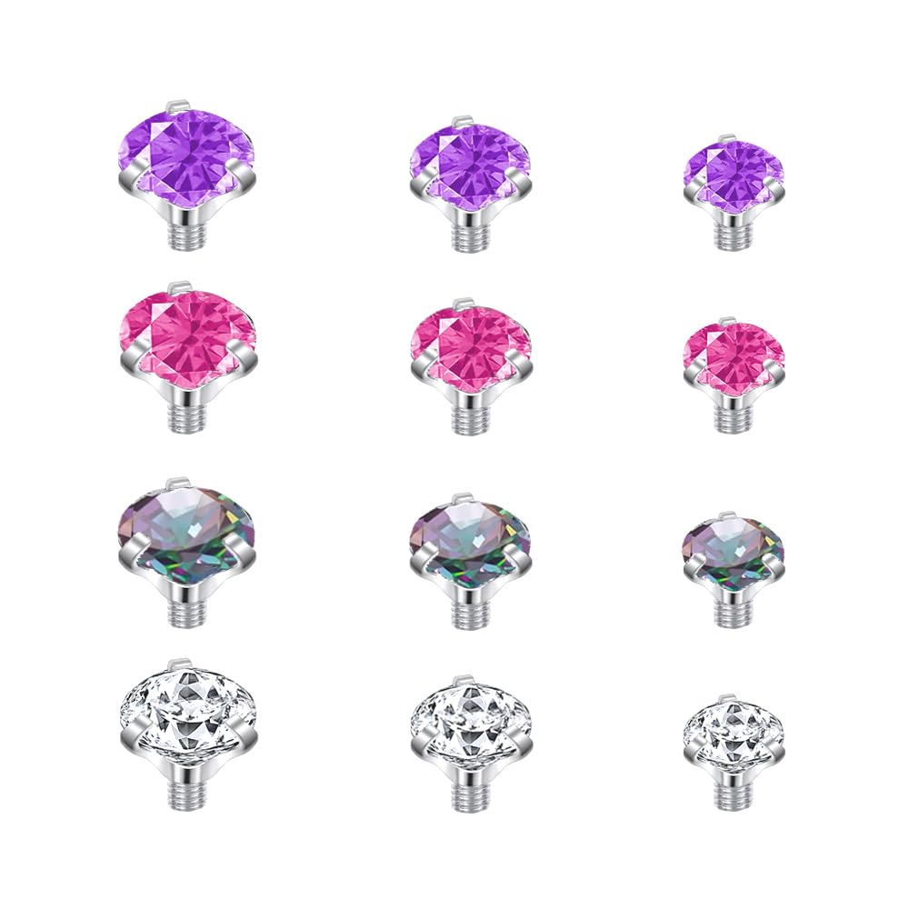 14G 4-20Pcs Surgical Steel Dermal Piercing Jewelry Cubic Zircon Micro Dermal Anchor Tops Titanium Base Dermal Piercing
