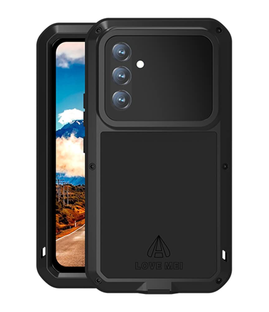 LOVE MEIfor Samsung Galaxy A54 Case, Outdoor Heavy Duty Rugged Full Body Protection Case Military Armor Bumper Aluminum Metal Dust/Shockproof Case with Tempered Glass for Samsung Galaxy A54 (Black)
