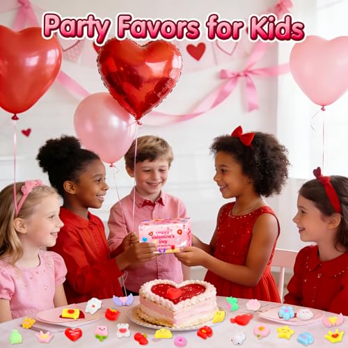 Valentines Day Gifts for Kids - 30 Pack Valentines Mochi Squishy Toys, Mini Kawaii Squishies Fidget Toys Prizes for Kids School Classroom Party Favors and Valentines Day Decor - 7