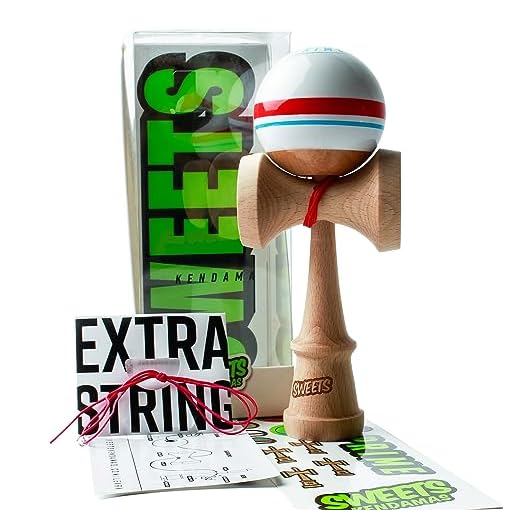 Sweets Kendamas Prime Sport Stripe Kendama - Sticky Paint, Stripe Design, Extra String Accessory Gift Bundle (Racer)