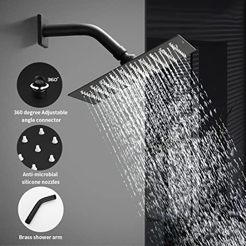 Matte Black Showerhead And Faucet Set 8 Inch High Pressure Bathroom Rainfall Shower System With Valve Shower Fixtures Trim Kit #TOP1
