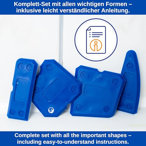 Fugenabzieher Set, 5-teilig, zur Entfernung und Erneuerung von Silikonfugen, Silikon Abzieher für 90°, 45°, konvex, konkav und gerade Fugen, mit Anleitung, Silikonentferner Werkzeug, Fugen Reparatur