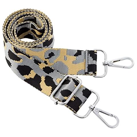 Youteer Adjustable Shoulder Crossbody Bag Strap Silver Buckle Replacement Handbag Strap Wide Purse Strap with Leather Gray Leopard Cover