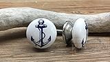 The Metal Magician Cabinet Knobs, Blue Anchor On White Ceramic Cabinet Knobs, Set of 6 Aesthetic Kitchen Cabinet Knobs, Decorative Knobs for Cabinets and Drawers, Furniture Knobs