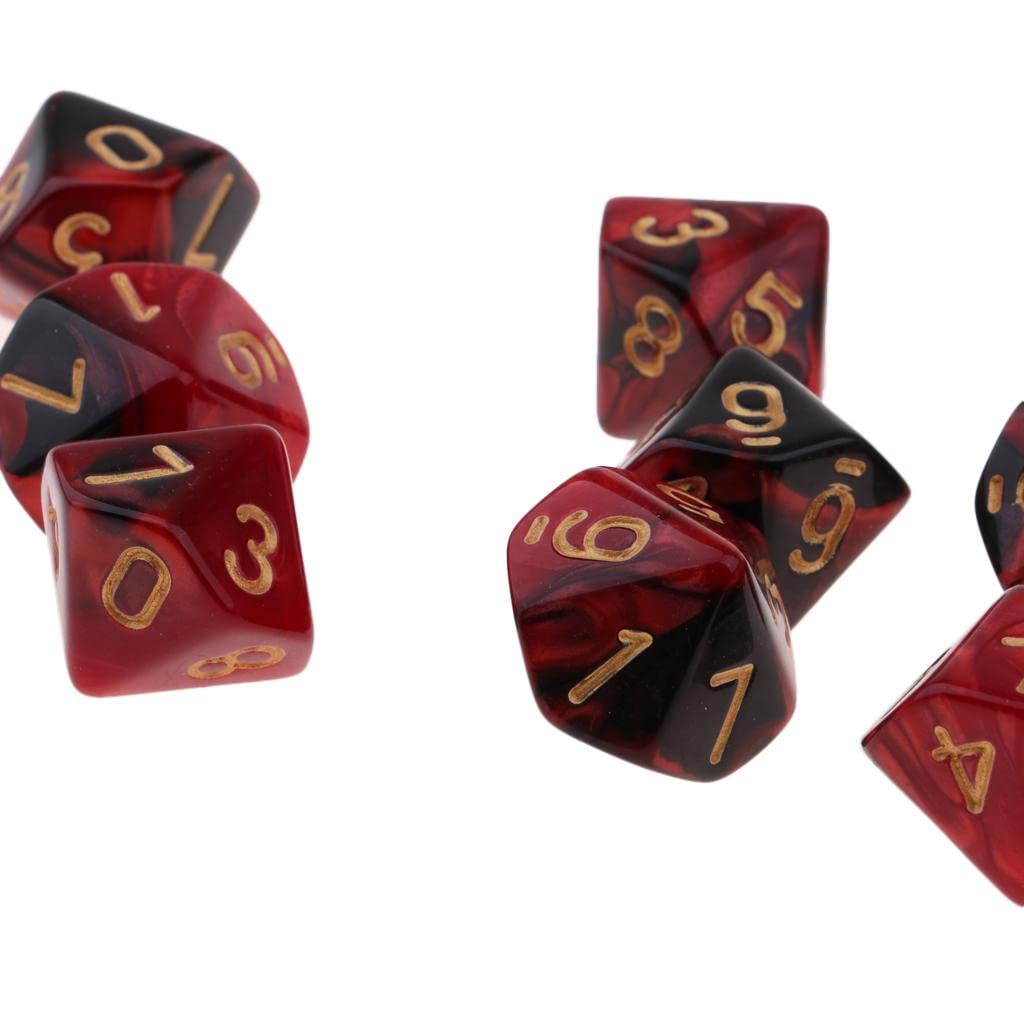 Set di 10 Dadi D10 a più Facce per Giochi di Ruolo, Rosso + Nero, Come descritto