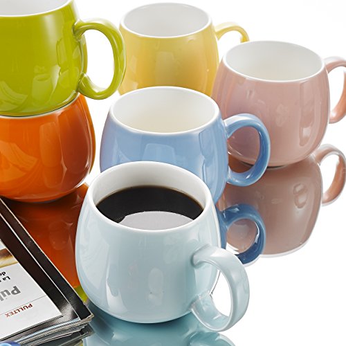 Panbado KT047 6 Piece Porcelain 6 Colors Chunky Mugs Ceramic Cups, 13.5 Ounce for Specialty Coffee Drinks, Latte, Cafe Mocha and Tea, 5" (13×10×8.5 cm) - Thumbnail 3