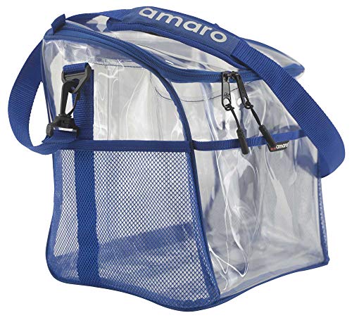 Amaro Deluxe Transparent Lunch Bag - Reusable Clear Tote With Main Compartment, Removable Insert, Front Pocket, Side Pockets - 0.55Mm Pvc Food Container With Handles And Adjustable Shoulder Strap #TOP4