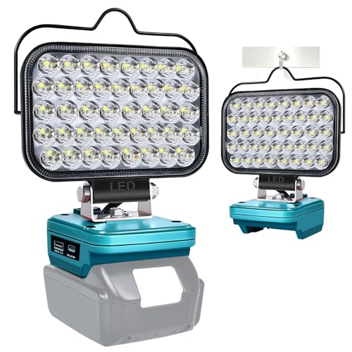 Fiihio Cordless LED Work Light Compatible with Makita 18V Battery, 90W 7000LM Flashlight Portable Flood Light with USB & Type C Ports, for Hiking, Emergencies,Job Site Lighting(No Battery)