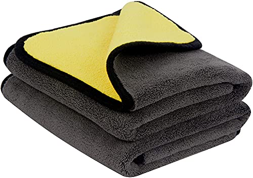 Image of Auto Hub Heavy Microfiber Cloth for Car Cleaning and Detailing, Double Sided, Extra Thick Plush Microfiber Towel Lint-Free, 800 GSM (Size 40cm x 40cm) /Pack of 2, Color: Yellow