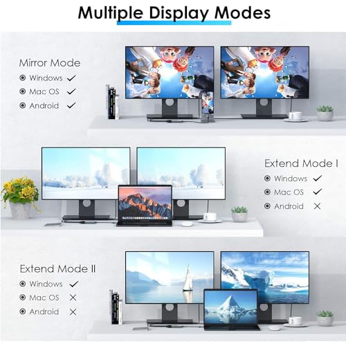 Image of BLACK CROWN USB C to Dual HDMI Adapter, 4 in 1 USB Type C Hub with 2 HDMI /USB3.0 /PD Charging, Dual Screen Display USB-C Docking Station for Windows, M-acOS