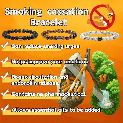 2 PCS Smoking Cessation Bracelet for Women Quit Smoking Bracelet Men Anti Smoking Bracelet Magtherapy Lymphatic Drainage Lymph Nodes Acupressure Protection Bracelets Anxiety Stress Relief Gifts2