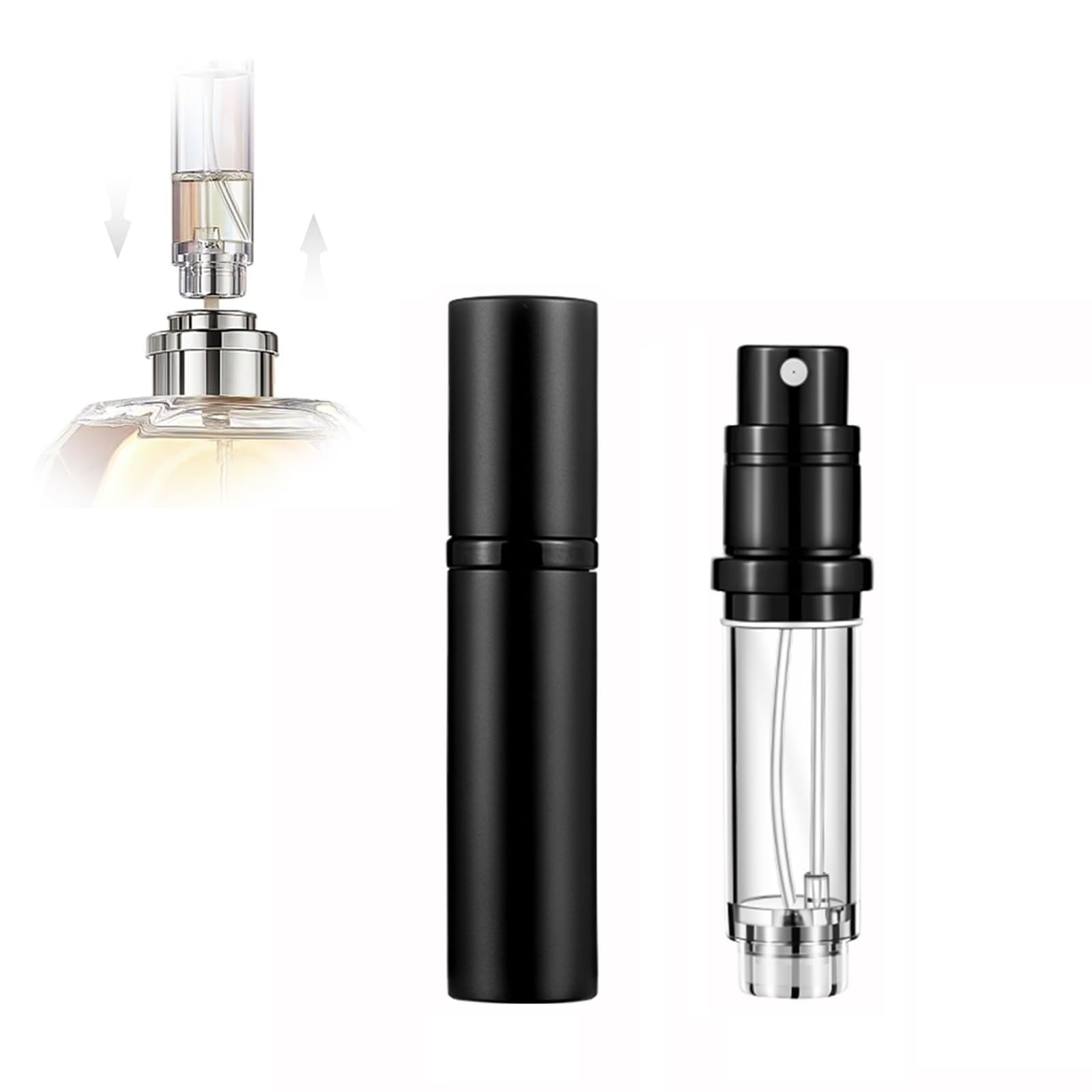 Onezebra Perfume Atomiser, 5ml Refillable Perfume Bottle, Bottom Pump Design, Refillable Perfume Bottle, Leak-Proof, Perfume Travel Bottle Portable Empty Spray for Travel (Black)
