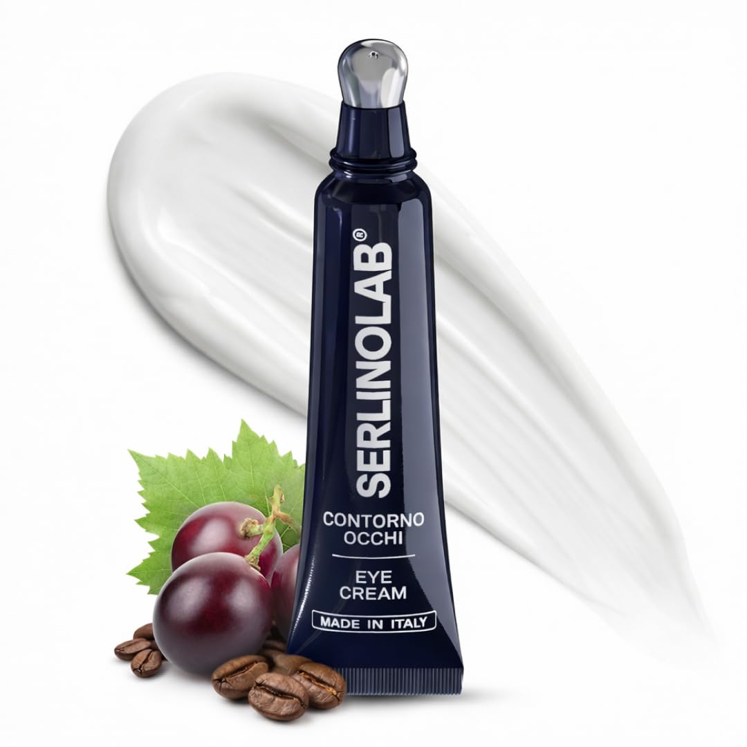 SERLINOLAB Contorno Occhi uomo,Crema Anti Borse, Occhiaie e Rughe con Acido Ialuronico, Caffeina e Argilerine, Trattamento Sguardo Fresco e Riposato, 15ml