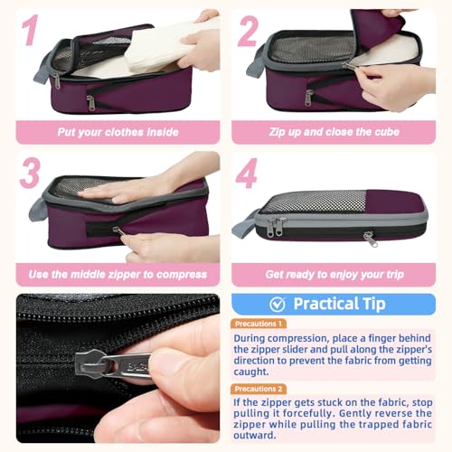 Image of BAGAIL 4 Set /6 Set /8 Set Compression Packing Cubes Travel Accessories Expandable Packing Organizers (Half Mesh, 6-Burgundy)