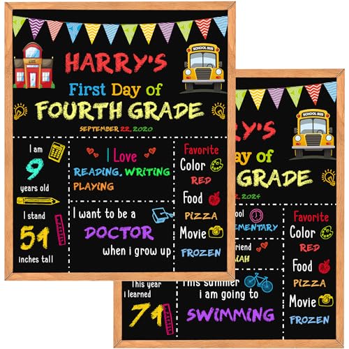Image of First Day of School Sign - 14" X 11" Double-Sided Board With Frame for Kids - Chalkboard for First & Last Day, Back to School Supplies for Preschool Kindergarten 1st Grade
