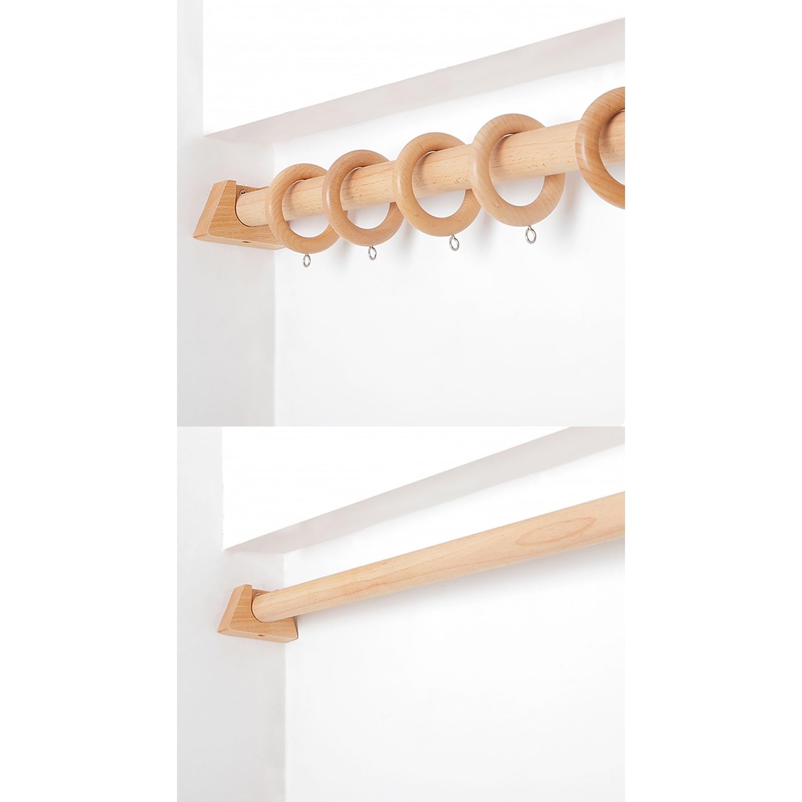 Tringle à rideaux en bois massif – 29 mm de diamètre avec supports et vis – Longueur fixe 160 cm / 63in – Idéal pour rideaux et vêtements – Décoration d'intérieur